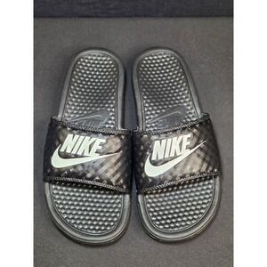 Nike Benassi JDI Slides Black Checkered Geometric Print  Sandals  Womens 7